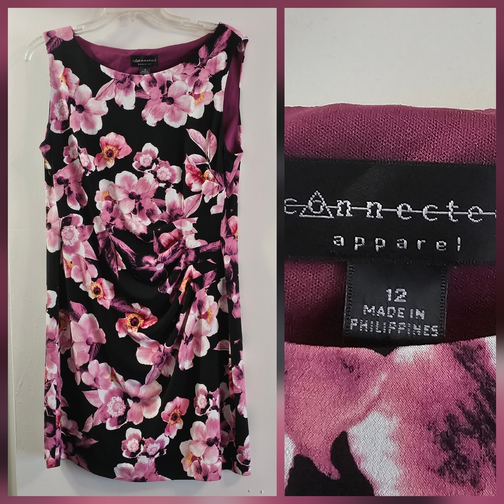 Connected Apparel Pink and Black Floral Dress